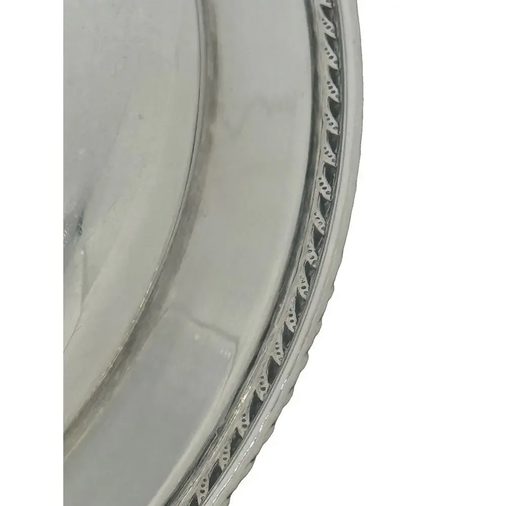 Mid 20th Century 9.5” Round Silver-Plated Serving Tray Platter Rope-Style Border